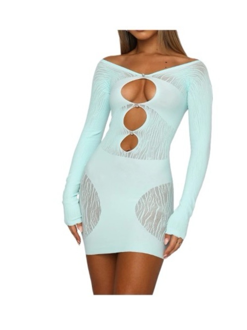 White Fox Boutique Mint Long-Sleeve Cutout Bodycon Dress